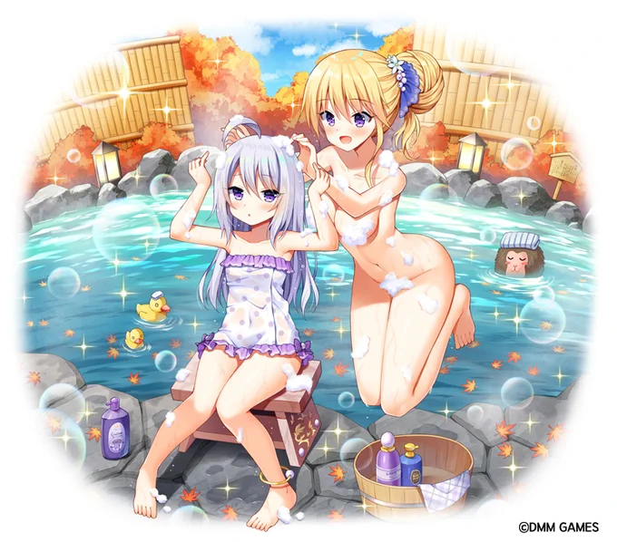【お仕事】DMM GAMES「ふるーつふるきゅーと!」にてミジェンベリー姉妹(温泉)を描かせて頂きました!♨️✨ぜひお迎えしていただけると嬉しいです?? #ふるふる 