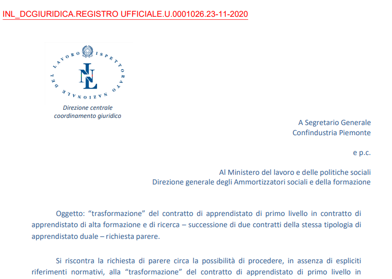 ApprenticeADAPT's tweet photo. Pubblicata la Nota n. 1026 del 23 novembre 2020 dell'Ispettorato Nazionale del Lavoro, avente ad oggetto la successione di contratti di #apprendistato "duale" (primo e terzo livello). 

https://t.co/Wxl0FBL5k3 https://t.co/JedyfeBmMd