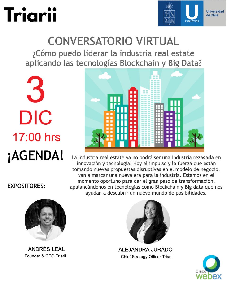 uejecutivos's tweet photo. [CONVERSATORIO VIRTUAL] Participa de este encuentro que te permitirá conocer las nuevas propuestas disruptivas están modificando el modelo de negocios de la industria Real Estate. Inscríbete en https://t.co/UlqM1Z6Tz3 

#UEjecutivos #Blockchain #BigData https://t.co/Suz0jxAIdO