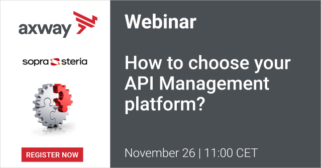 pbaudin's tweet photo. Join @Axway and @SopraSteria on Thursday 26 of November at 11:00 CET for an exclusive webinar. Learn how to open up your IT infrastructure to your ecosystem through the implementation of an #API strategy. https://t.co/12nFZ070Ax https://t.co/VGZjN9PVNR