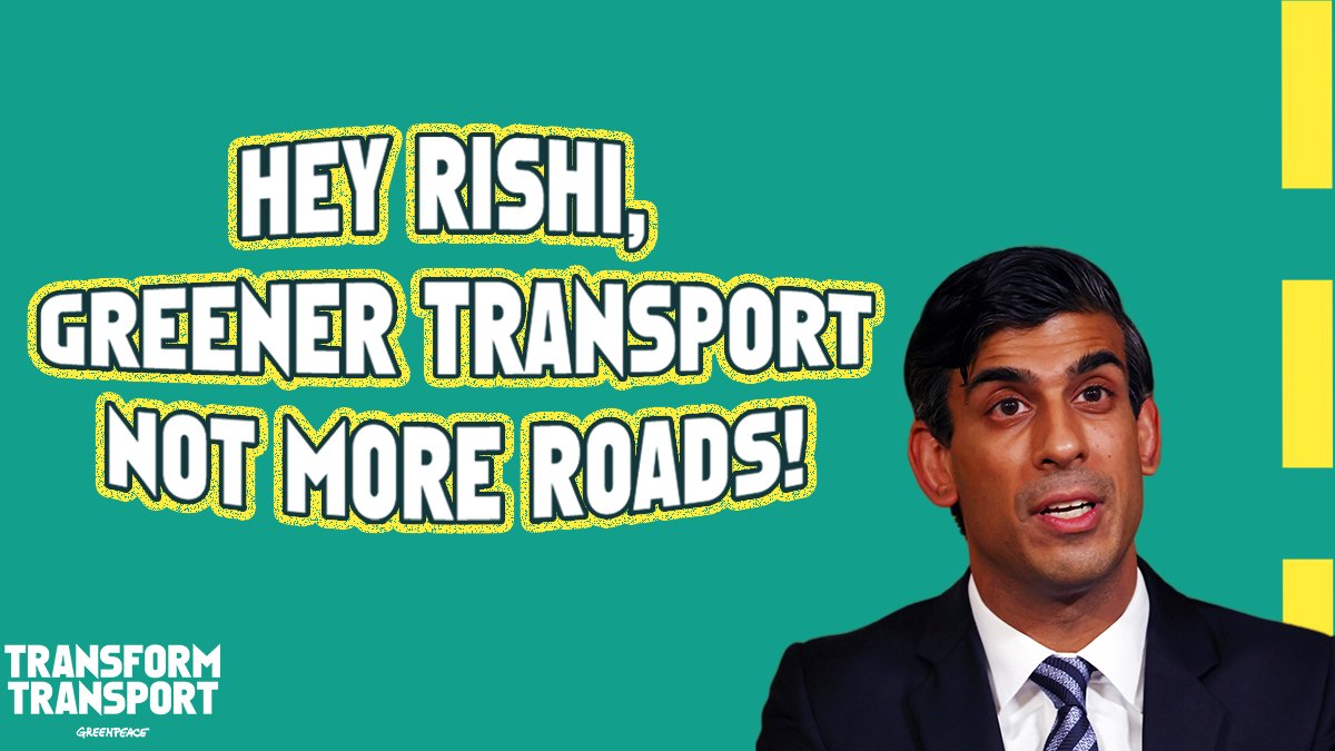 GreenpeaceUK's tweet photo. On Wednesday, Chancellor @RishiSunak could announce spending decisions on transport infrastructure -  let’s make sure the money is well spent. 🚲🚶‍♀️🚍🚆

Take urgent action: https://t.co/fxZRJI559Y 

#TransformTransport https://t.co/QGETxdAFnY