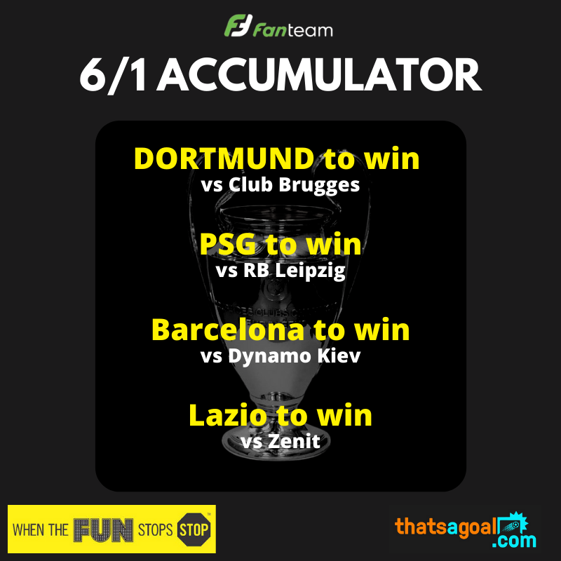 thatsagoal's tweet photo. 💥CHAMPIONS LEAGUE ACCA💥

Have a RISK FREE go on this accumulator with a new FanTeam account.

1⃣Sign-up and bet €20

2⃣Get your €20 refunded in cash

3⃣Keep what you win

🔥€20 RETURNS €118🔥

T&amp;Cs apply. 18+. Begambleaware. New customers.

CLAIM > https://t.co/eM8fP043oy