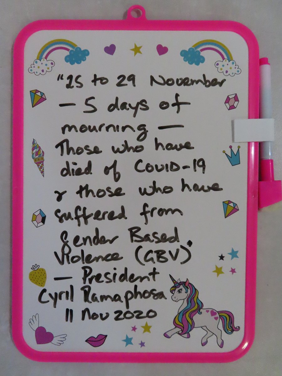 Gail_Mail's tweet photo. SA to undergo five days of mourning for COVID-19 and GBV victims - 25 to 29 November #Mourning #SouthAfrica #StayStrongStaySafeSA #Covid19SA #GBV #FGM #SGBV #16DaysOfActivism https://t.co/9VS6Ftd5rl https://t.co/i3IAufPKkW