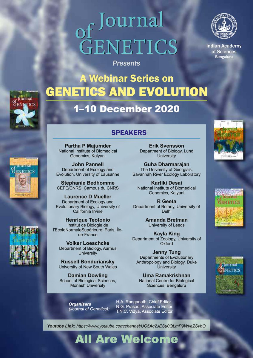 Announcing the Journal of Genetics webinar series! 
Details of the talks and the links will be available tomorrow. <a href="/india_evolution/">EvolutionIndia</a> <a href="/EvoEcoSeminars/">EvoEcoSeminars</a> <a href="/joshiamitabhevo/">Amitabh Joshi</a> <a href="/SutirthDey/">Sutirth Dey</a> <a href="/evoimmunoimroze/">ImRoZE</a>