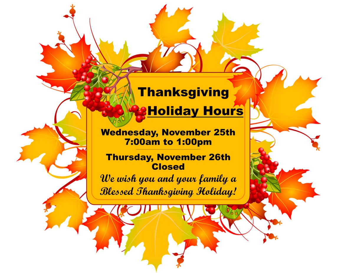 Lumber_RoMac's tweet photo. RoMac Building Supplies will be closing at 1P.M. on Wednesday, November 25th, and CLOSED Thursday, November 26th in observance of Thanksgiving. #holidayhours #happythanksgiving https://t.co/zC7ppr4oL9