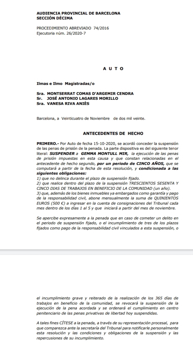 Palacios_Isabel's tweet photo. #CasoPalau La Audiencia de Barcelona mantiene la suspensión de ingreso en prisión de la exdirectora financiera de la entidad musical, Gemma Montull, condenada a 4 años. Ha rechazado los recursos contra su decisión | @linformatiu_tve @telediario_tve @rtvenoticias https://t.co/Es97bXZOzp