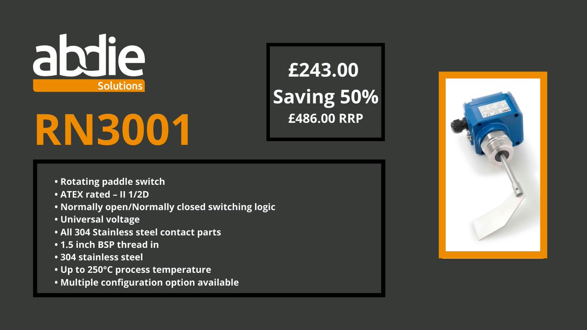 AbdieSolutions's tweet image. Save a mighty 50% on the RN3001 rotating switch paddle.
All sale items can be viewed here; buff.ly/2UUDlbs
#uwt #levelcontrols #blackfridaysale
