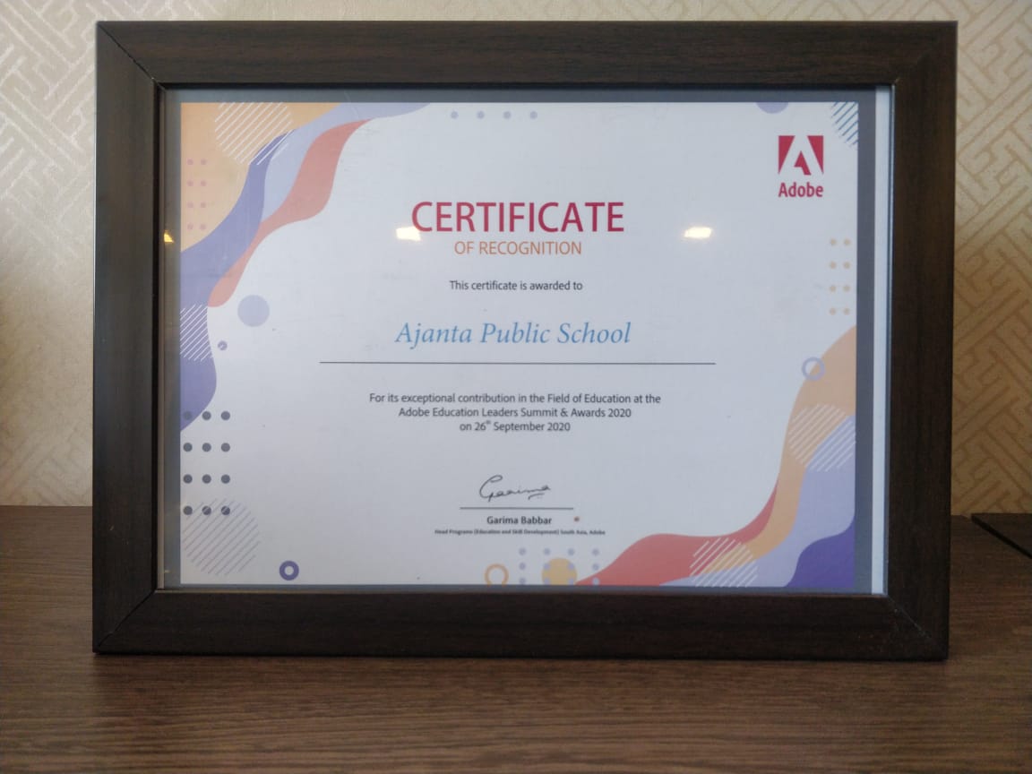 Much elated for our institution, @SchoolAjanta , being felicitated for 'Excellence in adoption of creativity' by @adobeeducreative @AdobeSpark @MicrosoftEDU @wakelet @HPSC20