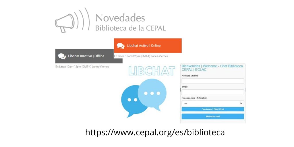 BibliotecaCEPAL's tweet photo. Ahora es más fácil contactar a la #BibliotecaCEPAL con LIBCHAT: Encuentra las burbujas y conversa con nosotros! https://t.co/CLU93d3hxg |It is now easier for you to contact #ECLACLibrary with LIBCHAT! Find the bubbles and talk wit us! https://t.co/PB4DxQ0oTB https://t.co/I6EDaSJFNF