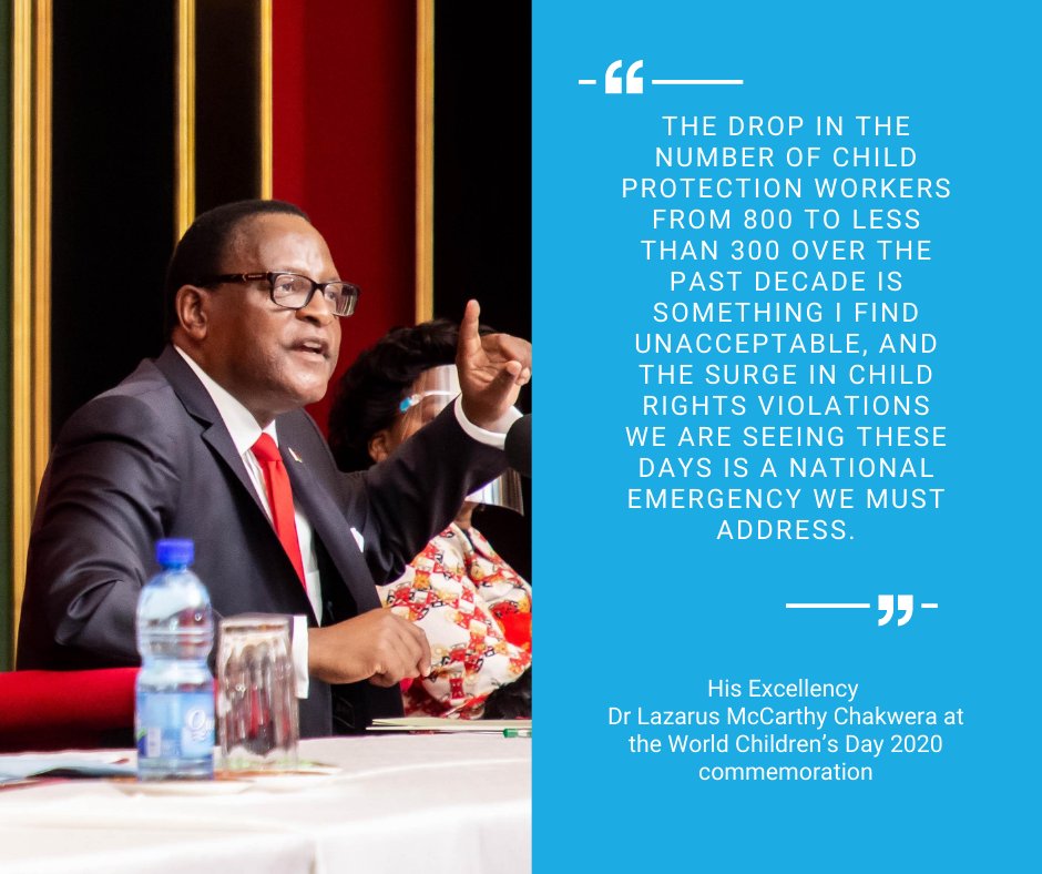 At this year’s World Children’s Day commemoration, the State President, Dr. Lazarus McCarthy Chakwera made concrete commitments to safeguard the rights of children in Malawi. 👏 👏
#ForEveryChild #WCD2020 https://t.co/O0ltTSHN5Y