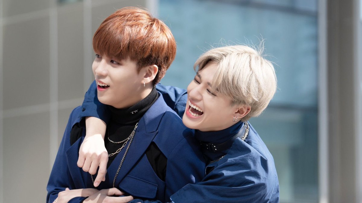 WooJong( #WOOYOUNG and  #JONGHO) are another chaotic pair, but one thing to note is that jh only likes his skinship in  #ateez 