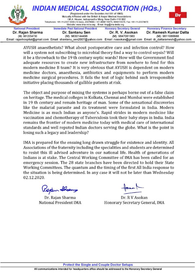 ANI's tweet photo. Indian Medical Association demands withdrawal of the notification of the amendment regulations of Postgraduate Ayurveda Education; IMA says, "It is nothing but a blatant attempt at mixopathy and khichadification of medical education and practice." https://t.co/pXQxazGlFf