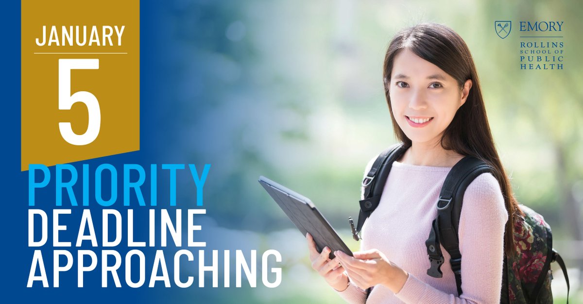 EmoryRollins's tweet photo. Our priority deadline for fall 2021 admission is quickly approaching! Complete and verify your application by Jan. 5 for merit scholarship consideration. GRE submission is optional. Apply Now: https://t.co/9MydXWCYyP
#rsphadmissions #graduatedegree #getaccepted https://t.co/BI4Asp9JCa