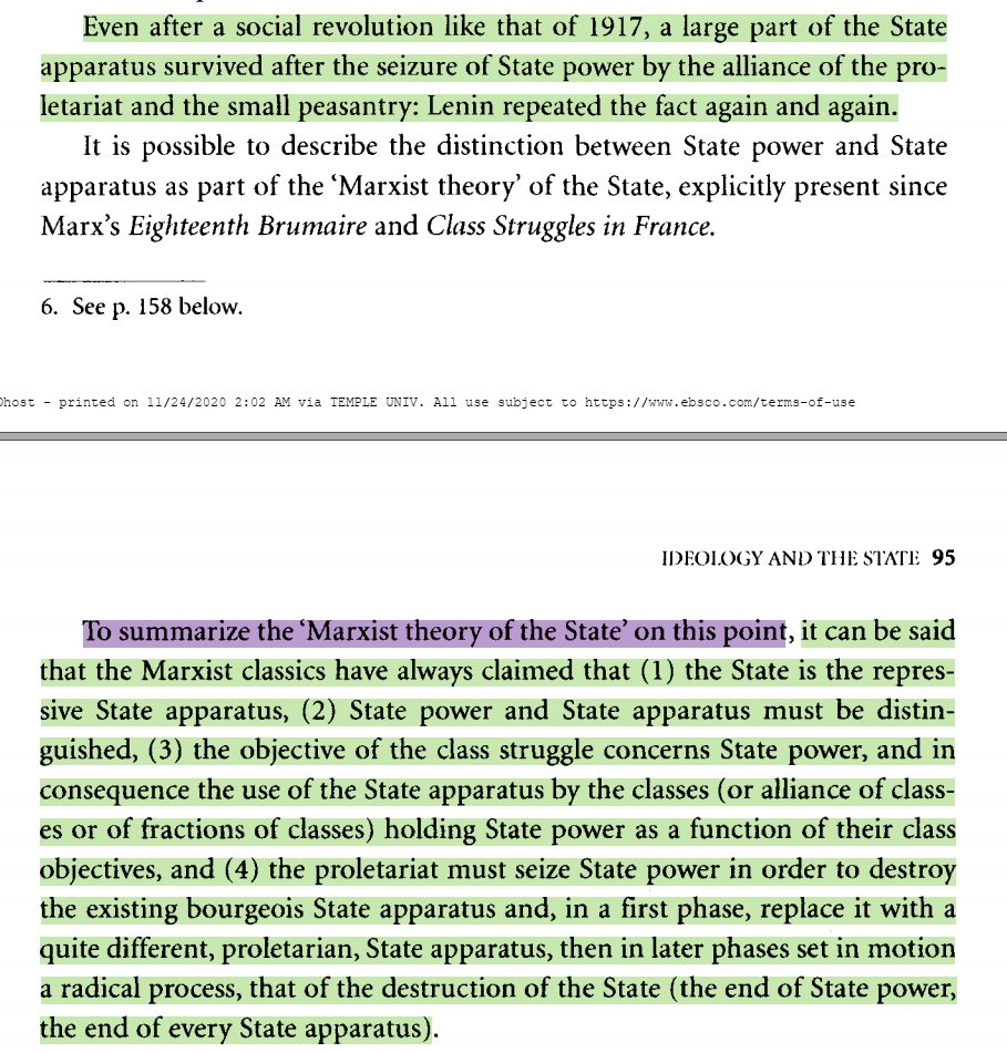 althusser's brief recognition that the bolsheviks did not, in fact, smash the bourgeoisie state apparatus, as traditional marxist theory (including lenin's own state and revolution) predicts as necessary