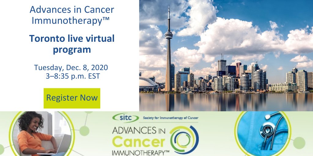 sitcancer's tweet photo. Log in to SITC’s #virtual #Toronto Advances in Cancer Immunotherapy™ live program on Tuesday, Dec. 8 to stay current with the latest approved #immunotherapy treatments and obtain free CME-, CNE-, CPE- and MOC-credits. Participate from anywhere: https://t.co/eZxZrMev1z #LearnACI https://t.co/dFP60IPpfM