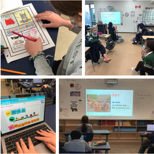 montcrest's tweet photo. Our Grade 8's are engaged in a variety of activities as they develop their literacy skills in French. Responding, sketch-noting, collaborating, problem solving and writing in the past tense by creating a timeline on Jambord. #TheRightChallenges #DynamicLearning #YouveGotThis https://t.co/68qtXHBDf6