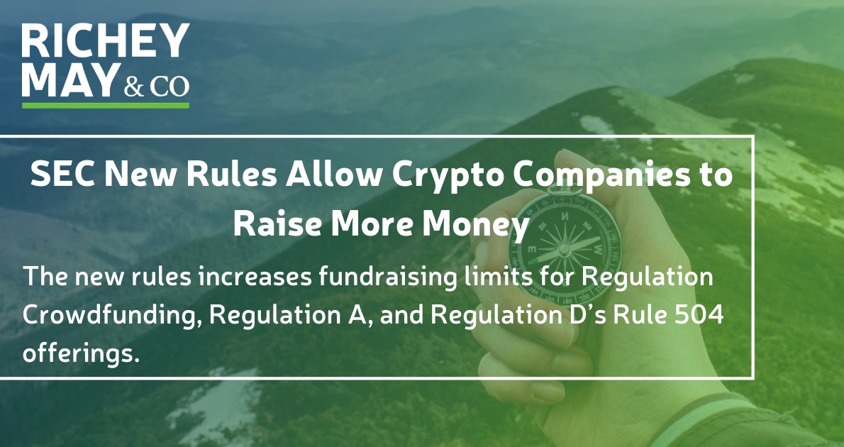 The U.S Securities and Exchange commission announced in early November that it has amended several exemption rules, easing the process of raising funds for crypto companies. Read our summary on the changes below:

richeymay.com/resource/artic…

#alternativeinvestments #crypto #SEC