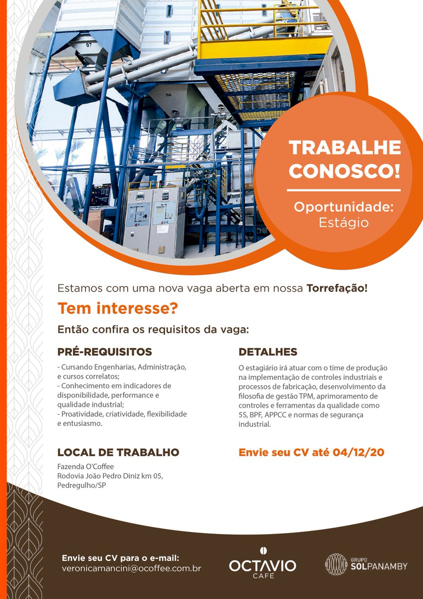 ocoffeebr's tweet photo. #estágio #octaviocafé #o'coffee #solpanamby #oportunidade #vaga https://t.co/UnlFzXcfpg