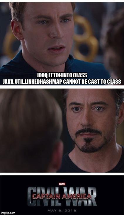 overflow_meme's tweet photo. Jooq fetchInto class java.util.LinkedHashMap cannot be cast to class https://t.co/LpXHfpdknH #kotlin #objectmapper #jackson #jooq https://t.co/ojTg7roEhv
