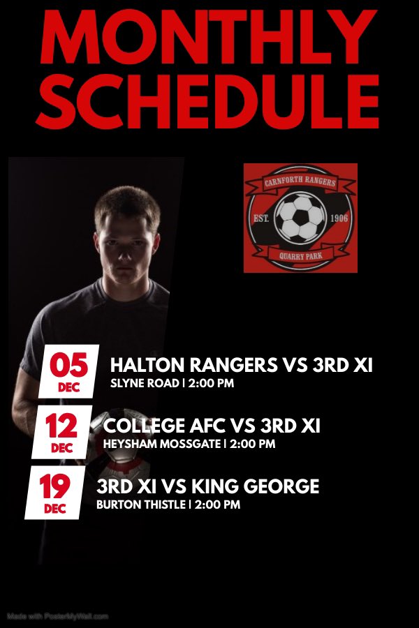 CarnforthRanger's tweet photo. Our 3rd XI and 4th XI fixtures have been released for December! If all goes to plan, we shall soon be back playing football! (Fixtures subject to change depending on tiers) #grassrootsreturn #utr https://t.co/0uGLdejxtC