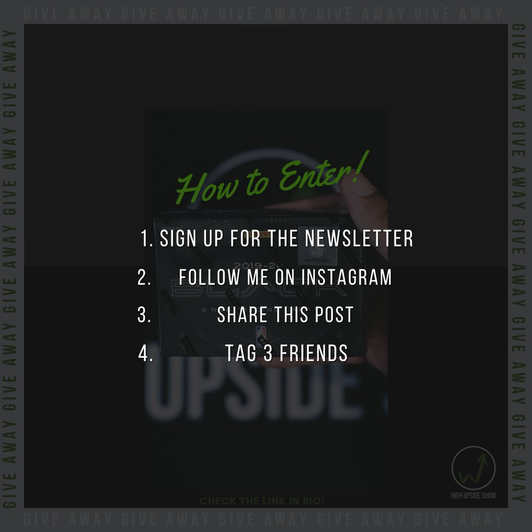 HighUpsideShow's tweet image. Ready for this month's giveaway? 

I'm giving away a box of 2019-20 Panini Black to one random winner. #sportscards

All you have to do is.

Subscribe to my newsletter (highupsideshow.com)
Follow me on Instagram (same name)
Retweet this post
Tag 3 friends