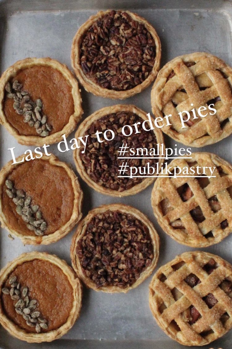 PublikKitchen's tweet photo. These little beauties are on our regular website menu

🥧Browned Butter Pecan

🥧Apple Chai Pie 

🥧 Pumpkin with Cinnamon Pepitas

Pre-order for pickup tomorrow (Wednesday) at PK or @publikcoffee (in the Avenues) 🤎   #publikpastry #smallpies #pielove #itsapublikthing https://t.co/irpz87sVUR