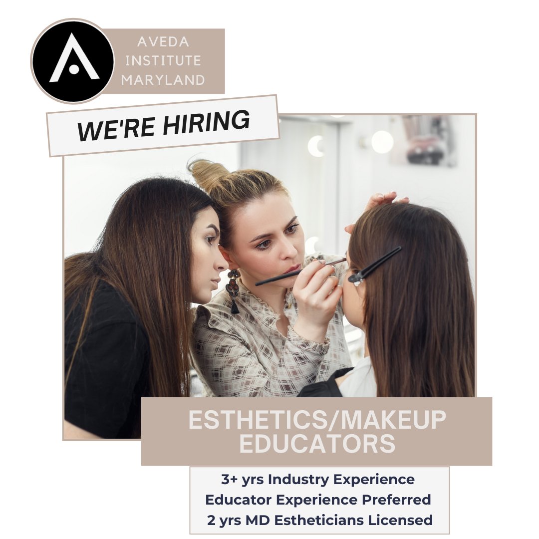 BmoreAveda's tweet photo. Now's the time to #INSPIRE OTHERS! 

#Hiring Esthetics/Makeup Educators to show future industry leaders that their dreams are achievable!

Apply now ➡️https://t.co/PTDIGoh46h 
#beautyschool #beautyindustry #makeup #avedainstitute #avedainstitutemd #mua #estheticians #nowhiring https://t.co/OHIuFi1Zxc