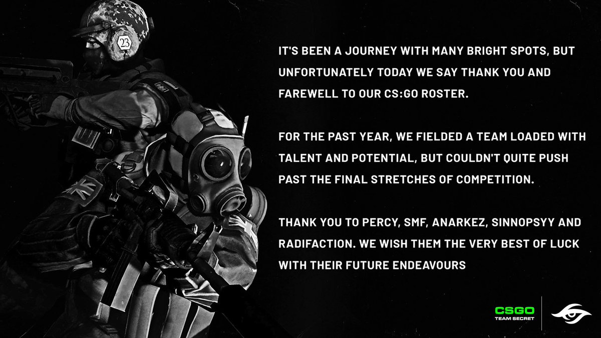teamsecret's tweet photo. An update regarding #SecretCSGO. https://t.co/JngmJ6hesd