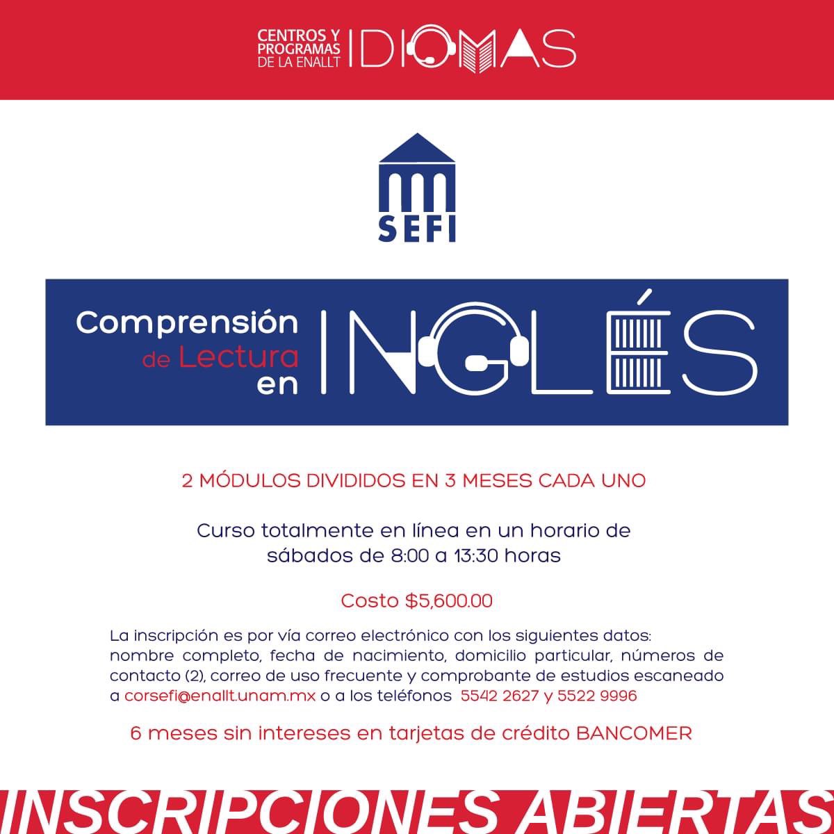 sefiorgmx's tweet photo. Comprensión de Lectura en Inglés en Sefi Enallt
Ciclo 21-I
🔺Inscripciones abiertas🔻
🔈corsefi@enallt.unam.mx
#centrosyprogramas #idiomas #SEFI #UsaCubrebocas #LávateLasManos @FIUNAM_MX https://t.co/M5yk1lH5Vc