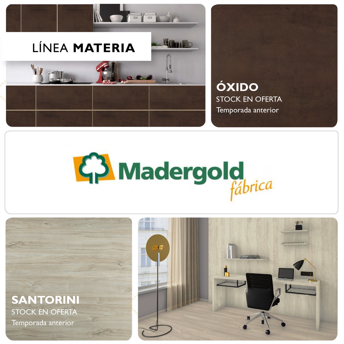 AMadergold's tweet photo. ¡OFERTAS SEMANA CORTA! Placas melamina Egger para tus próximos proyectos en stock y venta por mayor.
👉Linea Materia  Oxido 
👉Linea Materia Santorini
(Temporada anterior)
💡Ideal para oficina, concinas y dormitorios... https://t.co/PoVrBa49jJ