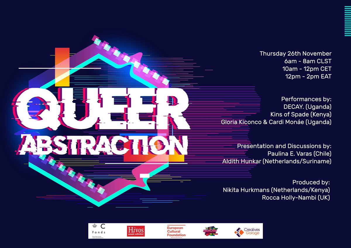 ✨ “It’s an Artachat Attack!” ✨ 

Performances by DECAY. (Uganda) Kins of Spade (Kenya), Gloria Kiconco &amp; Cardi Monáe (Uganda).

And then a journey of radical self care with artists, organisers, and activists from across the world.    

🌈 DM for further details  🌈