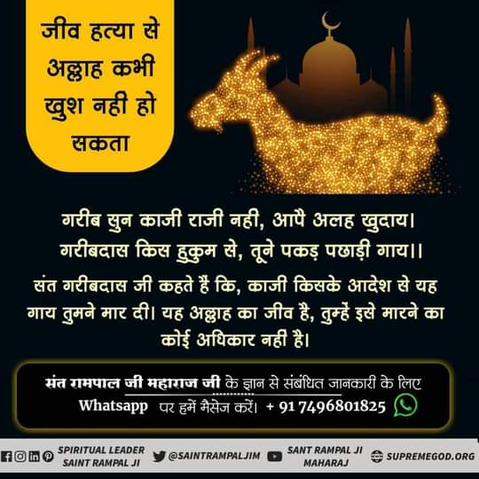 मांस  मांस  सब एक है  हिरनी  मुर्गी गाय।
जो नर इनको खाता है सीधा नर्क को जाए।।
#Allah_Prohibits_EatingMeat
Allah Kabir
