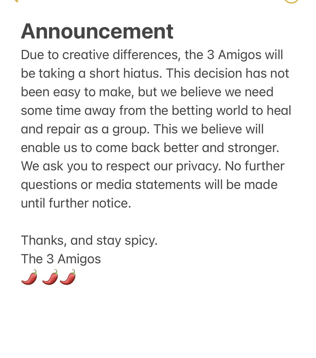 ThreeAmigoTips's tweet image. A brief statement regarding The 3 Amigos.