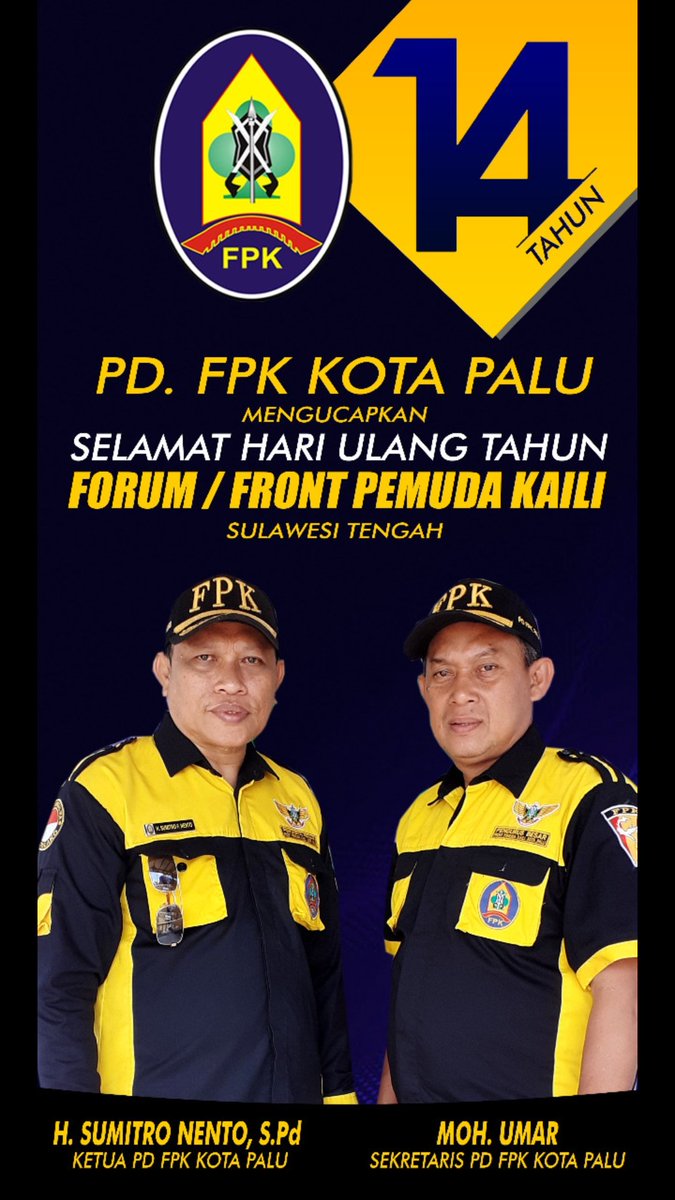 ronynento's tweet photo. Dirgahayu FORUM/FRONT PEMUDA KAILI (FPK),SULTENG KE 14 Th 
25 Nop 2020
#fpkaward
#dialogkebangsaan
#bravofpk https://t.co/h6p0l9bnpl