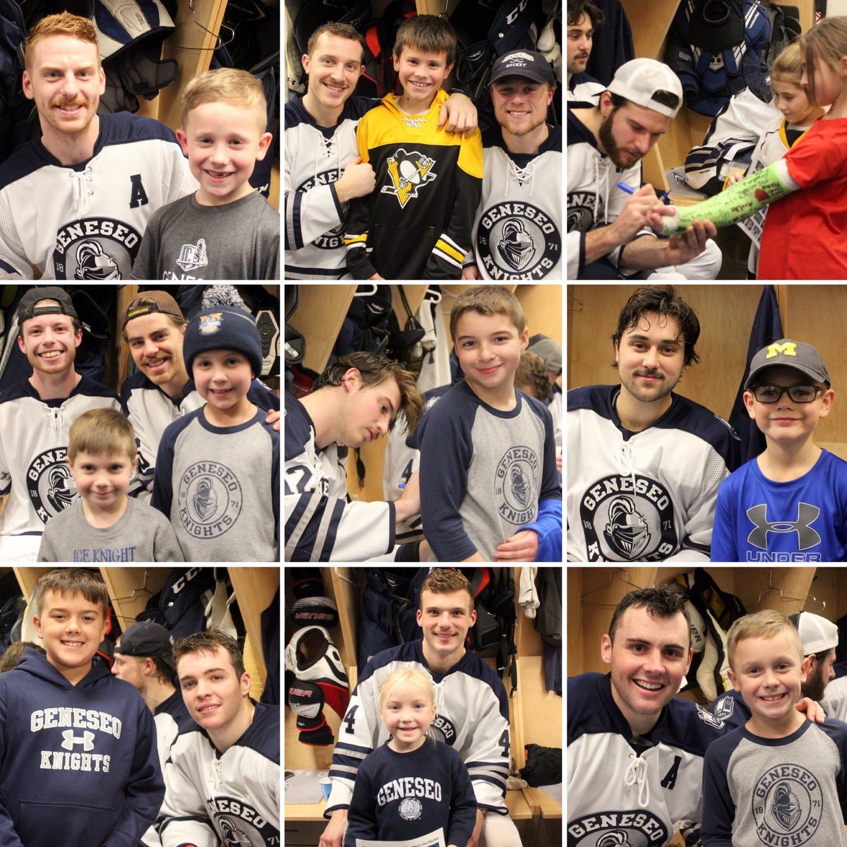 GeneseoHockey's tweet image. As we all continue to forge ahead and make the most of our situations, we can’t help but miss our littlest fans cheering us on... One year ago. Locker rooms were open. It was social, not distanced. Can we go back? #jriceknights #OneKnight @SUNYGeneseo @GeneseoKnights