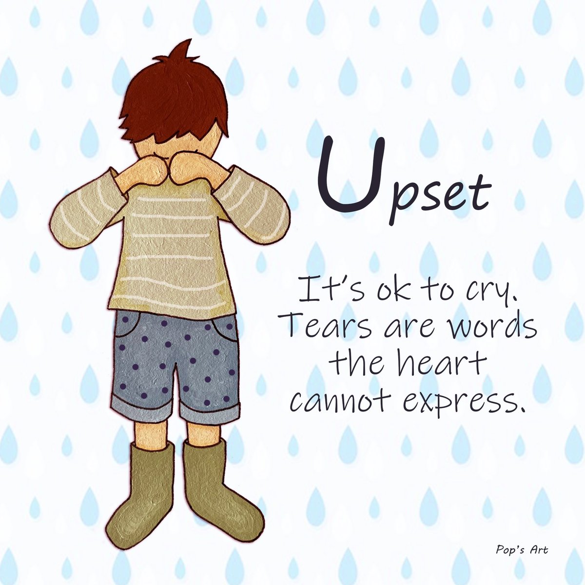 popsartpainting's tweet photo. Upset - Its ok to cry. Tears are words the heart cannot express #upset #oktocry #itsoktocry #emotions #abcofemotions #alphabetofemotions #mentalhealth #kidsmentalhealth #affirmations #positivity #love #kindness #boyscancry #cry #sadness #art #artoninstagram #artistsoninstagram https://t.co/EttjK96SLd