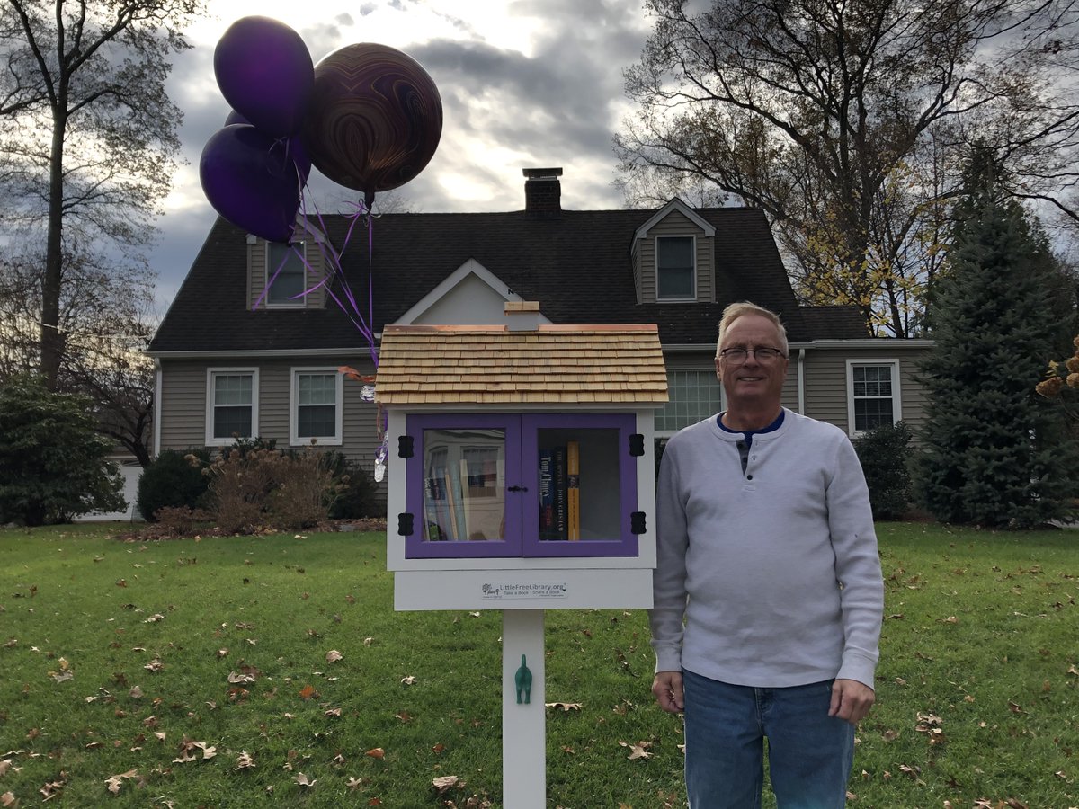 KarolineScheck's tweet photo. A dream come true! My very own Little Free Library! Thanks to my talented husband Harry for building this beautiful library for me and our community, honey you're the best!!💕 #LtlFreeLibrary #sharebooks #read https://t.co/XjyxEzylgr