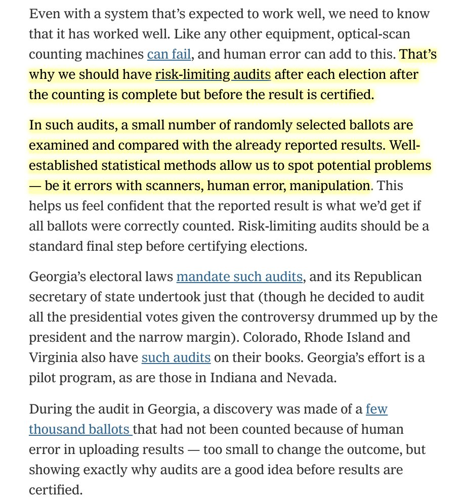 It may not be fashionable to say this right now, but many Democrats also distrust the electoral process. They distrust the voting machines—with reason. And optical-scan machines can malfunction. We need risk-limiting audits. And automatic voter registration. Georgia has both now. https://t.co/1EaTv9JKXe