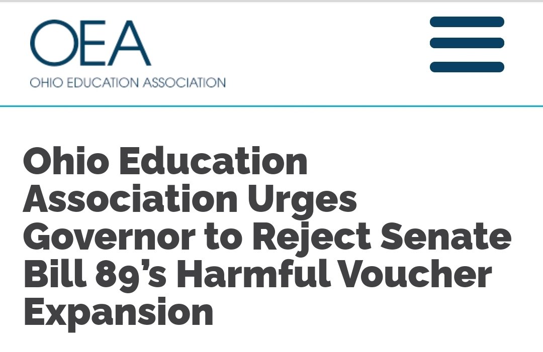  https://www.ohea.org/press-releases/2020/oea-urges-govenor-to-reject-sb89-harmful-voucher-expansion/?fbclid=IwAR2Oaor8nhJQ0v-WtQHwRe48WYKs5tnb9jS8RZ8yw4GhVVhzViATuf-Xoyk