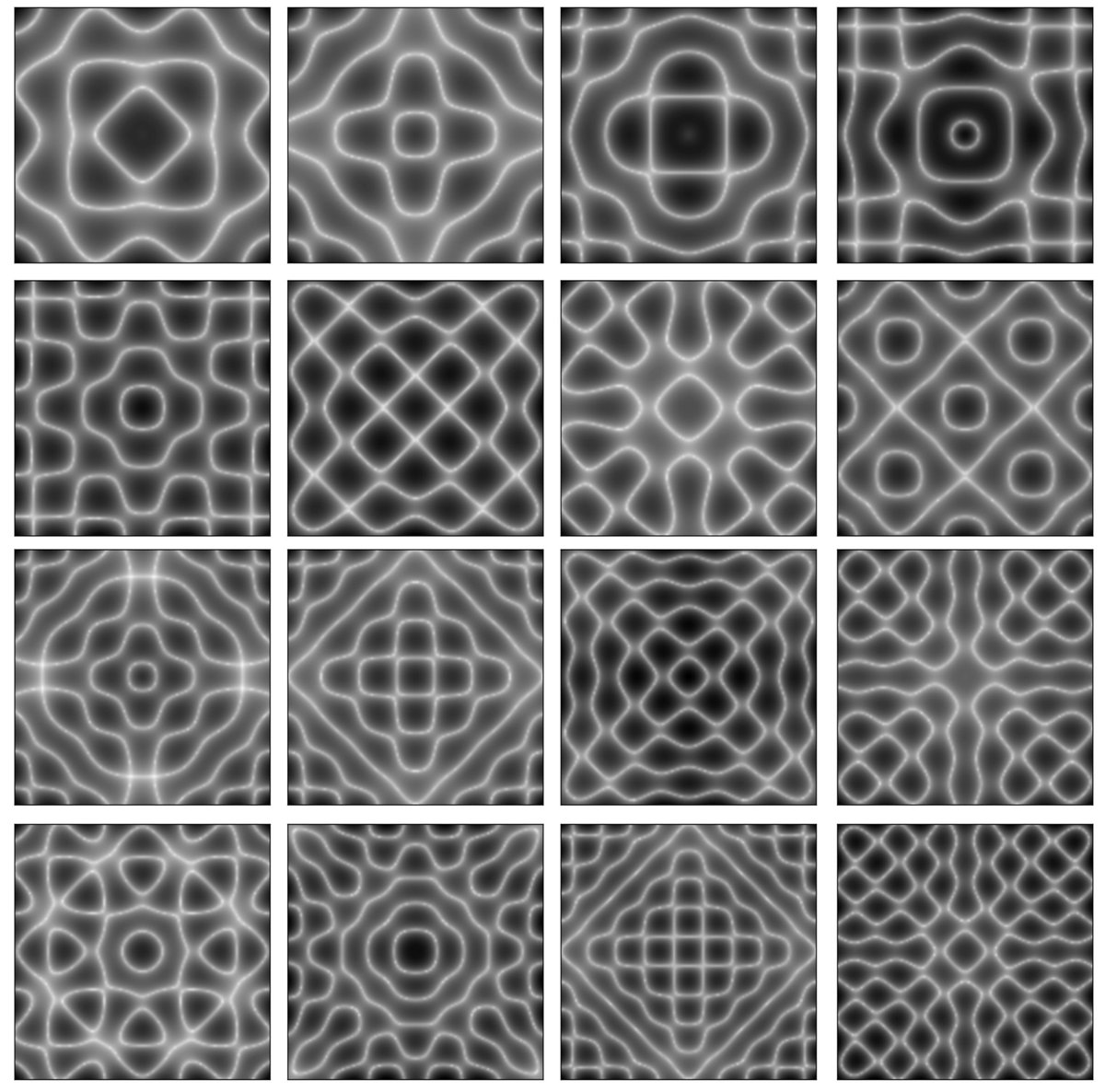 wgeary's tweet photo. The shape(s) of sound: experimenting with cymatics simulation. Each image represents a different frequency, with the patterns getting more complex at higher frequencies.
#generativeart #geometricart #cymatics #Chladnipatterns https://t.co/URuINLFrOe