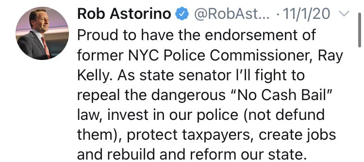 Hard to overstate extent to which NY State’s GOP anchored its legislative campaigns on the endorsement of police unions & on aggressive messaging against state Dems’ bail reform. These are Astorino’s final 2 tweets before Election Day.He lost, they lost. Dems solidified power.