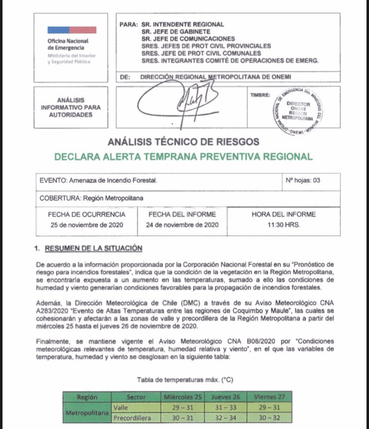ATENCIÓN⚠️
ALERTA TEMPRANA PREVENTIVA para toda la Región Metropolitana por riesgo de #IncendiosForestales, vigente a partir de hoy y hasta que las condiciones lo ameriten.
#IncendiosForestales 🌳🔥