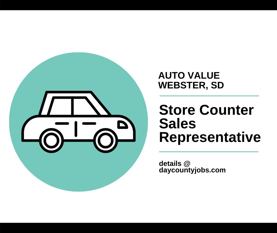 DayCountyJobs's tweet photo. Store Counter Sales Representative @ @AutoValue
in Webster, South Dakota --> https://t.co/AXD9CLIaro

Direct link 📌 https://t.co/YnaMsevsbg

#DayCountyJobs  #WowWebster  #SparkDayCounty  #HifromSD  #SouthDakotaWorks  #Automotive  #Retail  #WebsterSD @WebsterSD https://t.co/m3EKxmYPqs