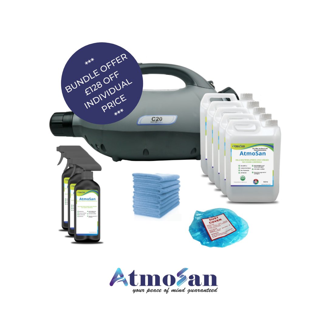 Convenient starter kit bundle on offer to disinfect your spaces &amp; reassure your visitors. Usual price is £727 if bought individually - bundle price is only £599 (ex VAT). 
atmosan.co.uk/bundles-offers
#carehomes #disinfectant #sanitiser #cleaning #microfibre #offer #bundles #Bundle