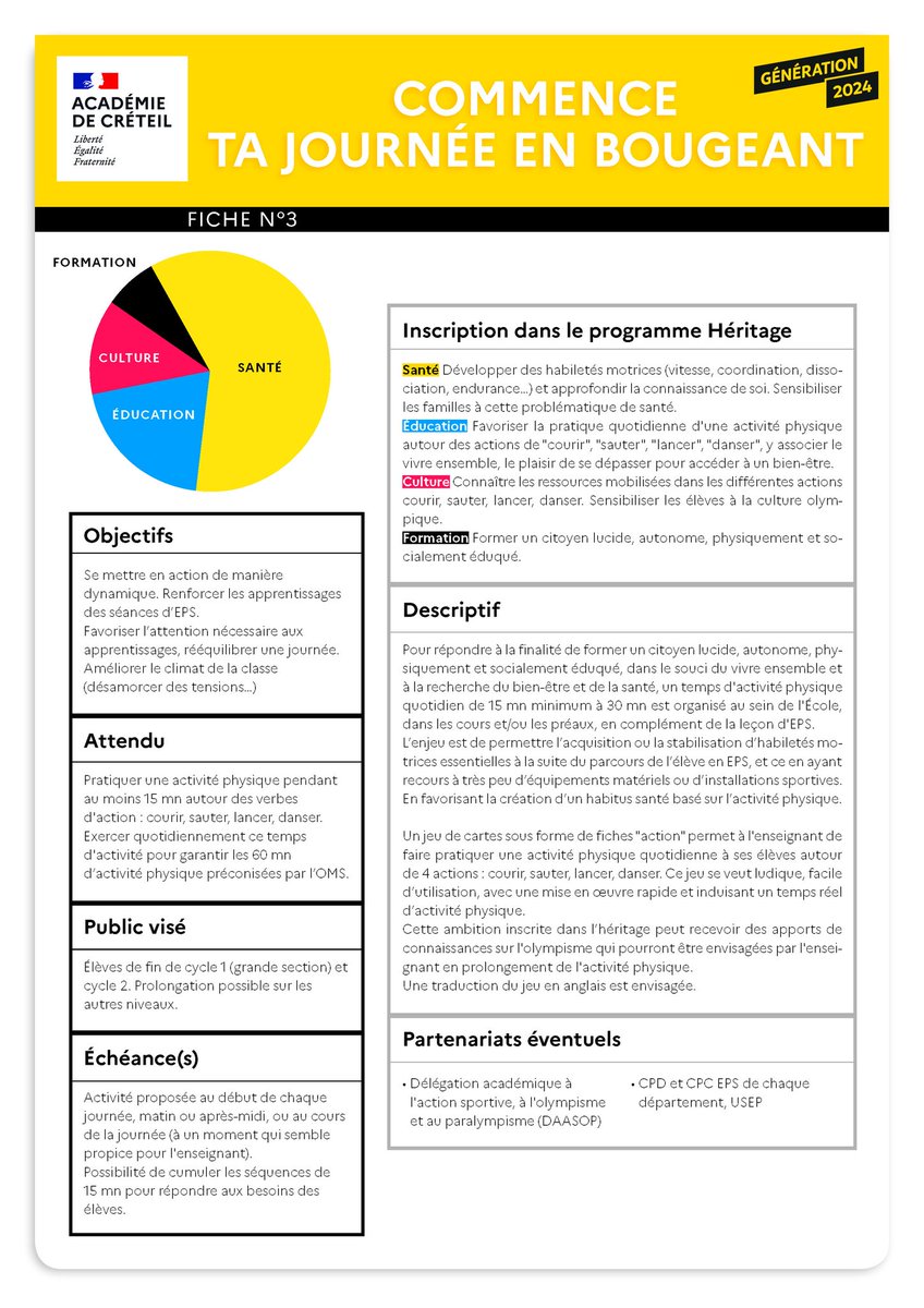 Lancement de l'expérimentation "Commence ta journée en bougeant" avec 30 minutes de sport par jour à l'école Paul-Bert de Nogent-sur-Marne. De nombreux exercices ludiques et rapides à mettre en place via les fiches actions de la #DAASOP Créteil.