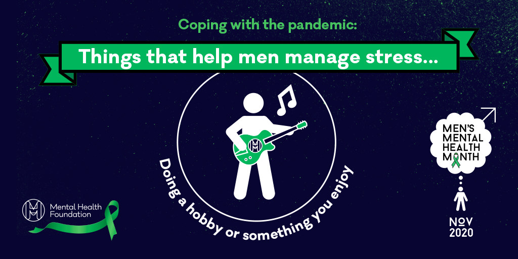 Our research shows that some men are using the tips below to help them manage their stress during the #Covid19 pandemic:

❓What tips would you add?

🌳Getting outside
🎸Doing a hobby or something they enjoy
🍏Maintaining a healthy lifestyle
💬Chatting to family and friends