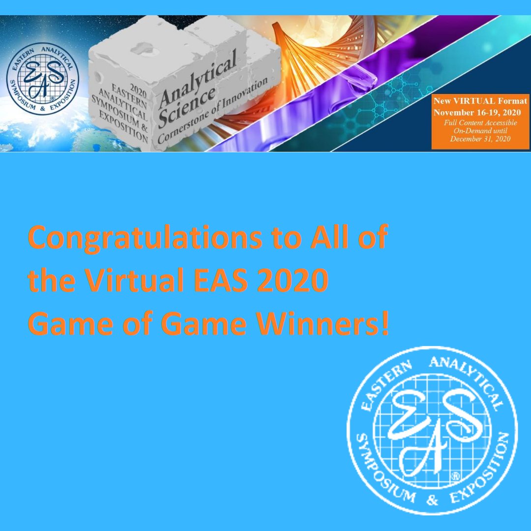 EASorg's tweet photo. Congratulations to the #EAS2020 Game of Games Winners for Nov 19th: 1st Prize- Kayry Segarra, UMBC; 2nd Prize- Aubrey Hibbs, UofA Fayetville; 3rd Prize- Anna Ludwig, Rutgers Univ; 4th Prize- Nardeen Hanna, Rutgers, Univ.. Thank you to all who joined in the fun! See you in 2021! https://t.co/r3C2HHLGvQ