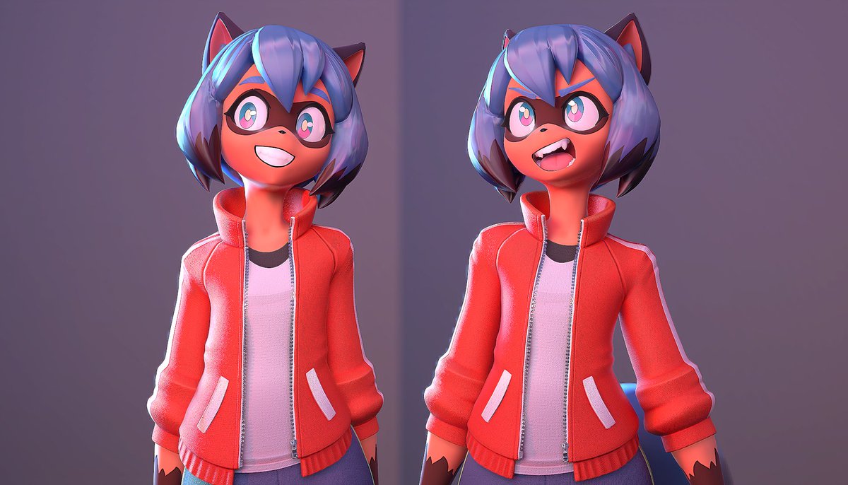 🏀Here's Michiru!🦝More poses tomorrow... 
#BNAビー・エヌ・エー #BNA #BrandNewAnimal #MichiruKagemori #ZBrush #SubstancePainter #marmosettoolbag