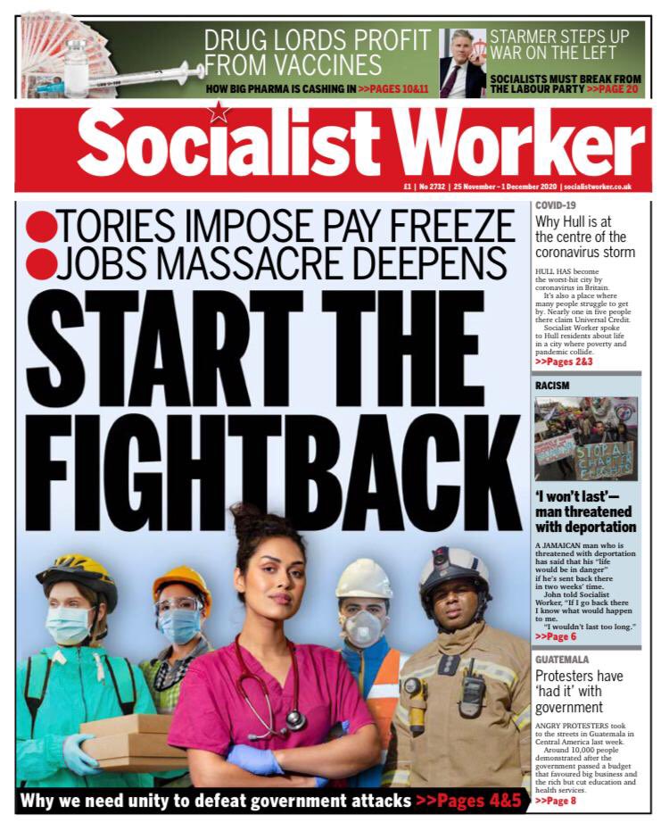 KingstonUniSWSS's tweet photo. The new Socialist Worker (Britain) is now online. We say:

✊🏽 Fight back against Tory pay freeze
❌ Stop the vaccine profiteers 
✅ Resist Starmer’s war on the left: time to break from Labour 

Read it all at https://t.co/NPyFVqD16R - and donate to help fund socialist media! https://t.co/tLfbftXTxi