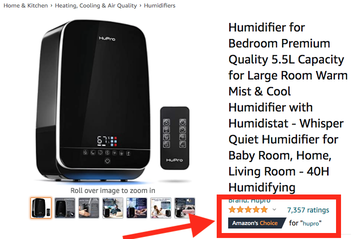 Embarrassing, <a href="/amazon/">Amazon</a>.  This humidifier gets the "Amazon's Choice" badge, a 5-stars w/ 7,000+ ratings, but the reviews are for an AMAZON BASICS POWER STRIP!